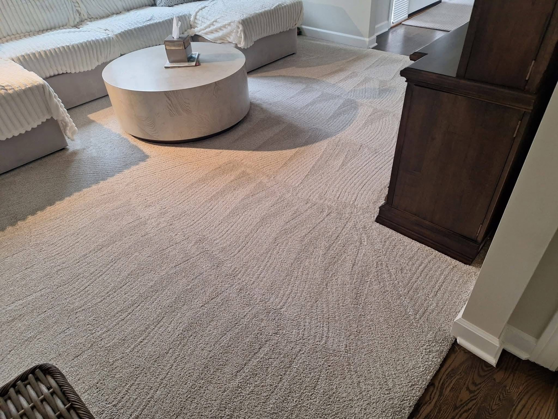 Freshly vacuumed living room carpet