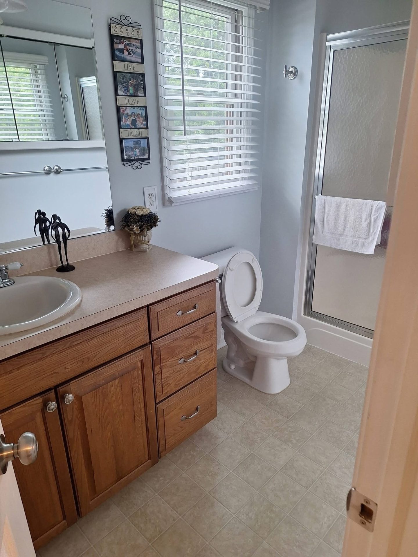 Freshly cleaned bathroom with vanity and shower