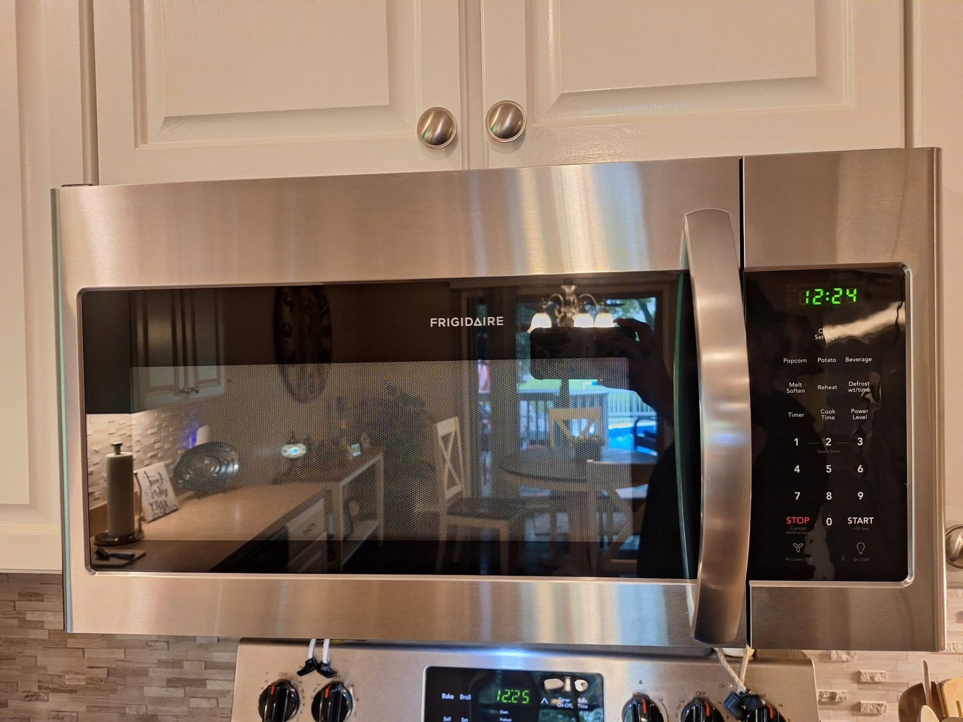 Gleaming stainless steel microwave